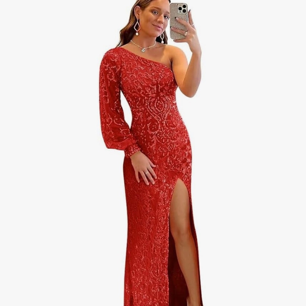 Elegant Red One-Shoulder Evening Dress (never worn)